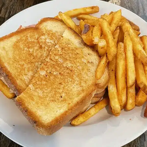 Grilled cheese sandwich and fries.